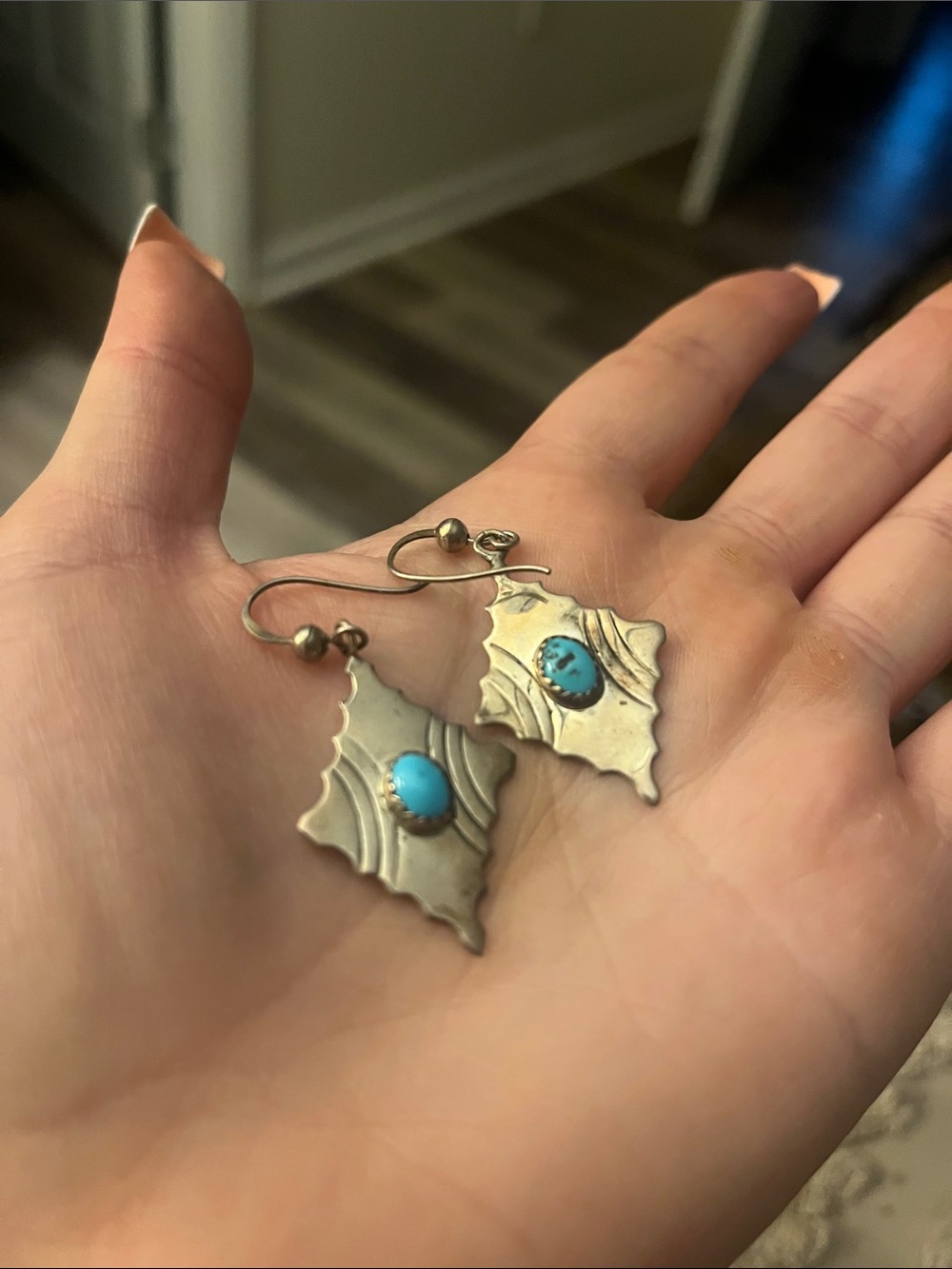 Handcrafted Silver Turquoise Drop Earrings - Women Jewelry